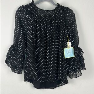 CeCe Black and White Polka Dot Blouse Women’s Large